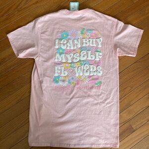Simply Southern I Can Buy Myself Flowers Pink Graphic Tee NWT Size M